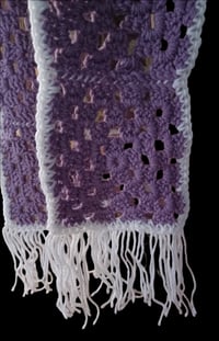 Image 2 of Handmade Granny Square Scarf Purple &amp; White
