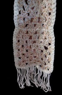 Image 2 of Handmade Granny Square Scarf w/Fringe Cream &amp; Multi