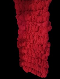 Image 2 of Red Fleece Pom Pom Handmade Scarf
