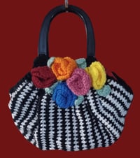 Image 1 of Handmade Crochet Black &amp; White Striped Purse/Tote