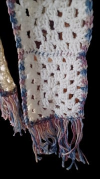 Image 2 of Granny Square Scarf w/Fringe Cream &amp; Multi
