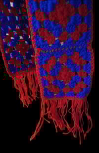 Image 2 of Granny Square Scarf w/Fringe Red &amp; Purple