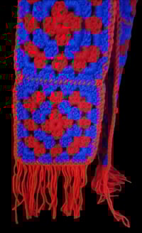 Image 3 of Granny Square Scarf w/Fringe Red &amp; Purple