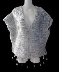 Image 1 of Crochet Gray &amp; White Poncho / Vest
