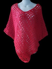 Image 1 of Solid Red Crocheted Openwork Poncho