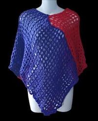 Image 1 of Two Tone Red &amp; Purple Crochet Poncho OS