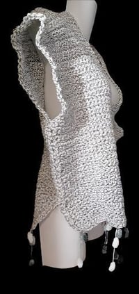 Image 2 of Crochet Gray &amp; White Poncho / Vest
