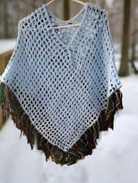 Image 1 of Lt Blue Open work Crochet Poncho