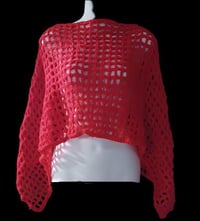 Image 2 of Solid Red Crocheted Openwork Poncho