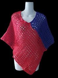 Image 2 of Two Tone Red &amp; Purple Crochet Poncho OS