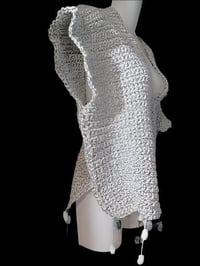 Image 3 of Crochet Gray &amp; White Poncho / Vest