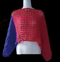 Image 3 of Two Tone Red &amp; Purple Crochet Poncho OS