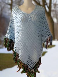 Image 2 of Lt Blue Open work Crochet Poncho