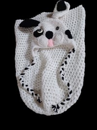 Image 1 of Black &amp; White Puppy Snuggle Sack with Hat