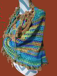 Image 1 of Hand Crochet Triangle Shawl/Scarf Blue Multi