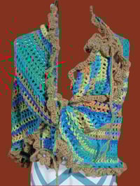 Image 2 of Hand Crochet Triangle Shawl/Scarf Blue Multi