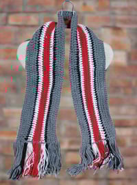 Image 2 of Scarlet &amp; Gray Crocheted Fringed Scarf