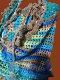 Image 3 of Hand Crochet Triangle Shawl/Scarf Blue Multi