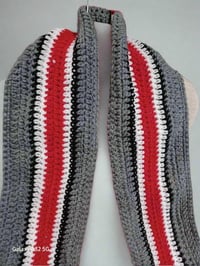 Image 3 of Scarlet &amp; Gray Crocheted Fringed Scarf