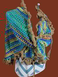Image 4 of Hand Crochet Triangle Shawl/Scarf Blue Multi