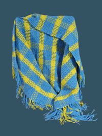Image 1 of Hand Crocheted Blue &amp; Yellow Plaid Blanket