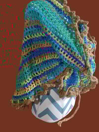 Image 5 of Hand Crochet Triangle Shawl/Scarf Blue Multi