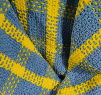 Image 2 of Hand Crocheted Blue &amp; Yellow Plaid Blanket
