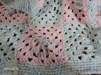 Image 2 of Blue and Pink Granny Square Baby Blanket with Bow Ties