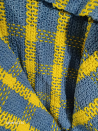Image 3 of Hand Crocheted Blue &amp; Yellow Plaid Blanket