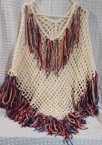 Image 1 of Cream Color Poncho with Fringe
