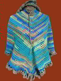 Image 8 of Hand Crochet Triangle Shawl/Scarf Blue Multi