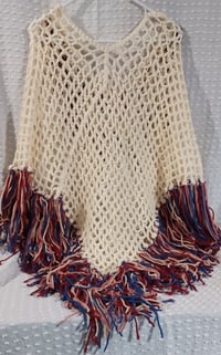 Image 2 of Cream Color Poncho with Fringe
