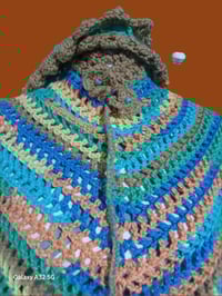 Image 9 of Hand Crochet Triangle Shawl/Scarf Blue Multi