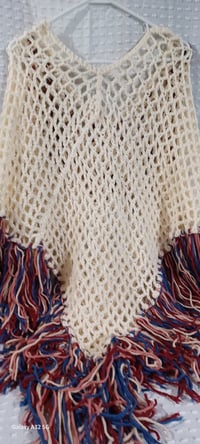 Image 3 of Cream Color Poncho with Fringe
