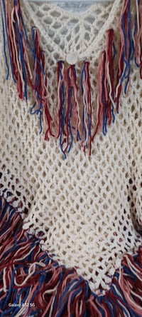 Image 7 of Cream Color Poncho with Fringe