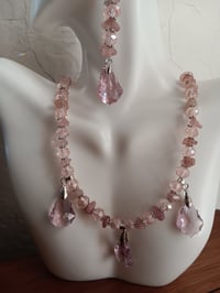 Image 2 of PINK CRYSTAL BEADS, HEMATITE SPACERS, ROSE QUARTZ GEMSTONE CHIPS AND PRECIOSA PINK CRYSTAL PENDANTS