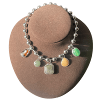 multi color gemstone, glass beads, shell necklace on 17.5 inch ball chain