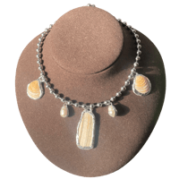 orange shell and pearl necklace on 17 inch ball chain