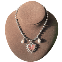 clear + pink heart and pearls on 18 inch ball chain