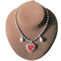 clear + red heart and pearls on 17 inch ball chain