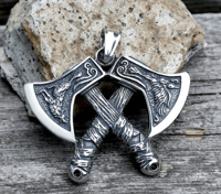 Image 3 of  👑The Armored Kingdom Celtic Viking Wolf Raven Axe Pendant Necklace-Stainless Steel-Durable
