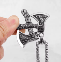 Image 4 of  👑The Armored Kingdom Celtic Viking Wolf Raven Axe Pendant Necklace-Stainless Steel-Durable