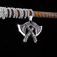 Image 5 of  👑The Armored Kingdom Celtic Viking Wolf Raven Axe Pendant Necklace-Stainless Steel-Durable