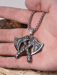 Image 6 of  👑The Armored Kingdom Celtic Viking Wolf Raven Axe Pendant Necklace-Stainless Steel-Durable