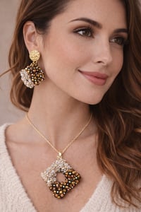 Image 1 of Autumn Glow Boho Crystal Jewelry Set – Handmade Gold & Earth Tones