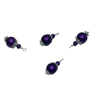 Image 4 of 4PC set Metallic Matte Purple painted glass bead charms/Antique Silver/Antique Bronze plated accents
