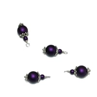 Image 6 of 4PC set Metallic Matte Purple painted glass bead charms/Antique Silver/Antique Bronze plated accents