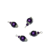 Image 8 of 4PC set Metallic Matte Purple painted glass bead charms/Antique Silver/Antique Bronze plated accents