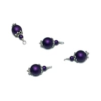 Image 9 of 4PC set Metallic Matte Purple painted glass bead charms/Antique Silver/Antique Bronze plated accents