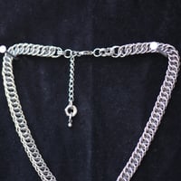 Image 2 of Stainless steel diamond chainmail necklace with garnet and xtal quartz